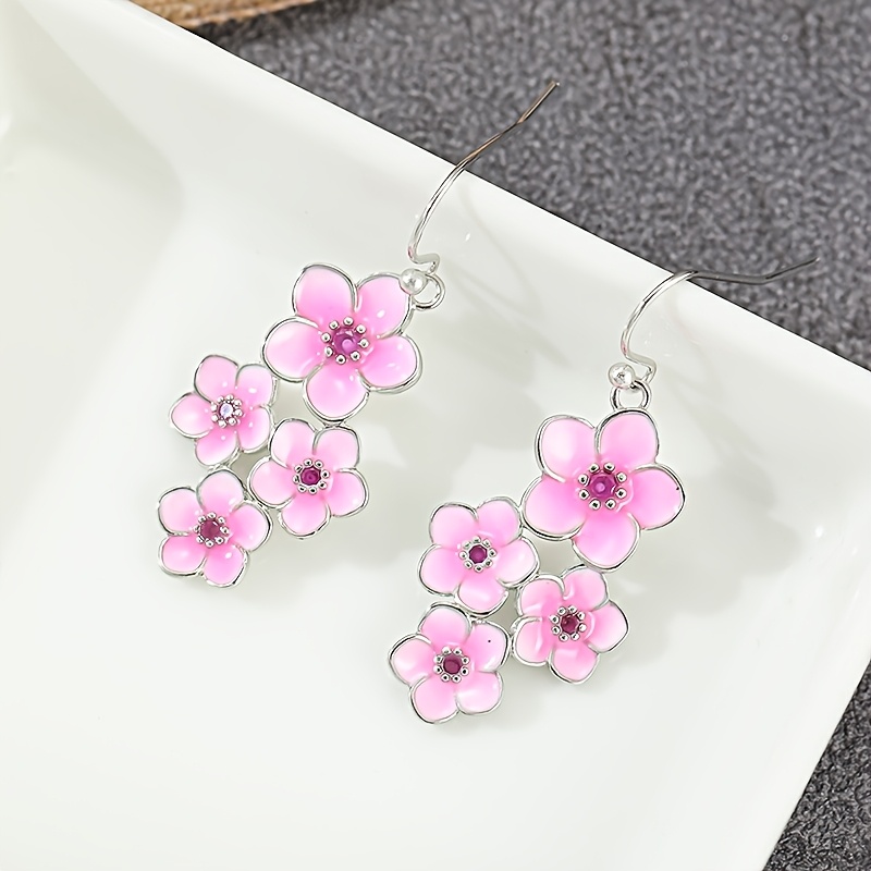 Vintage Copper Flower Hook Earrings, Handmade Dangle Drop Design